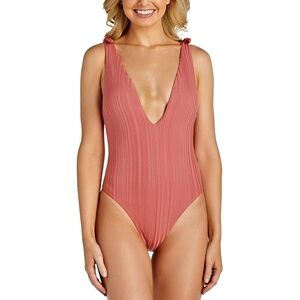 RAISINS Beach Cove Islamorada Textured Plunge One Piece Swimsuit (Juniors)